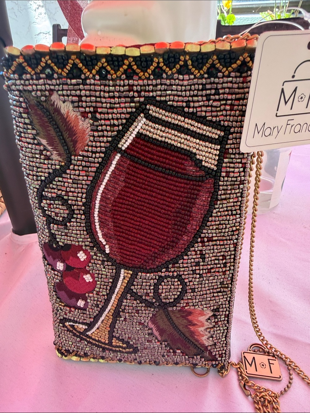 Mary Frances Beaded Crossbody Bag in Red, Gold & Black